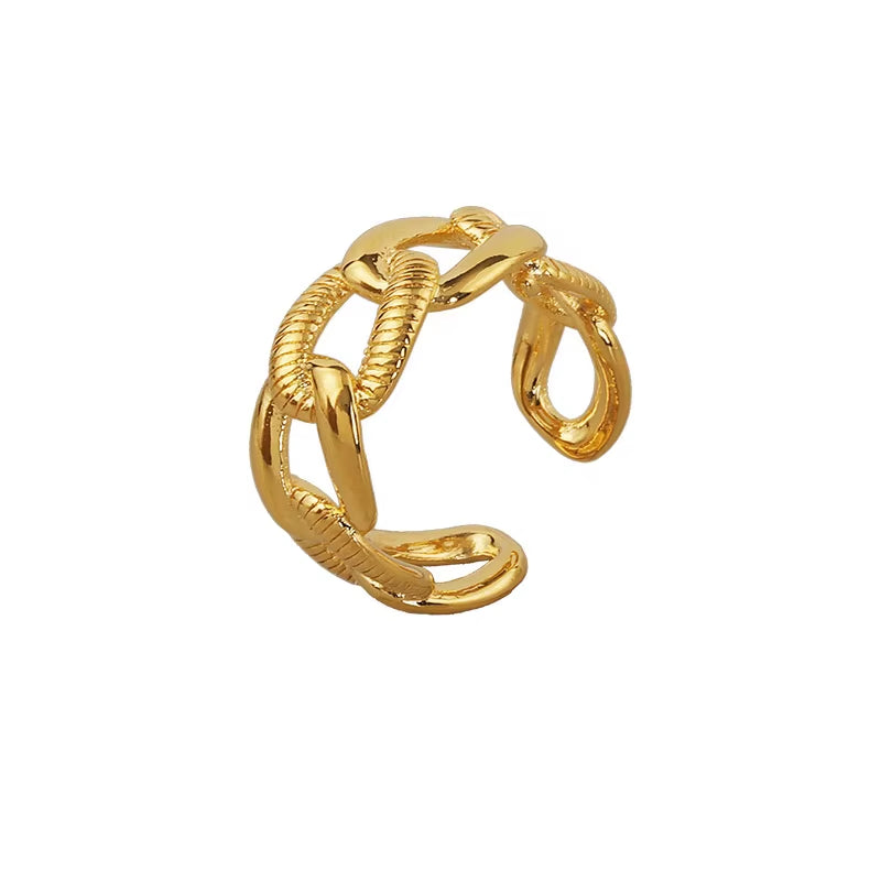 Stylish Gold Textured Curb Link Rings - Minimalist Adjustable Stacking Rings for Women