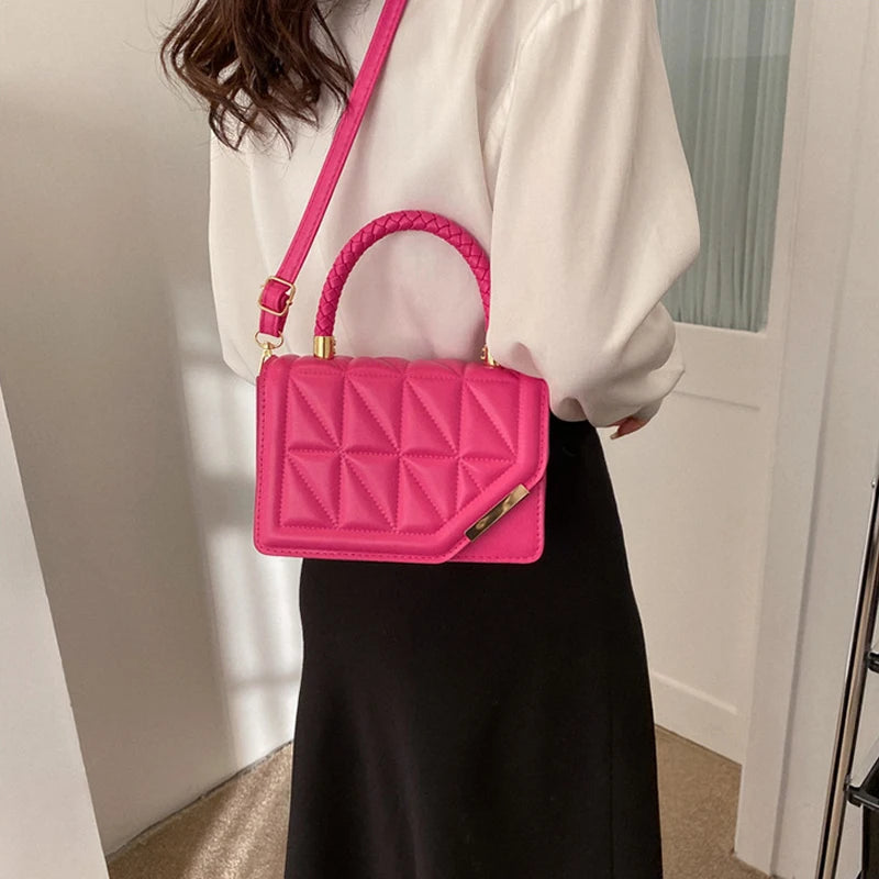 Chic 2024 Plaid PU Leather Shoulder Bag - Trendy Crossbody Handbag for Women