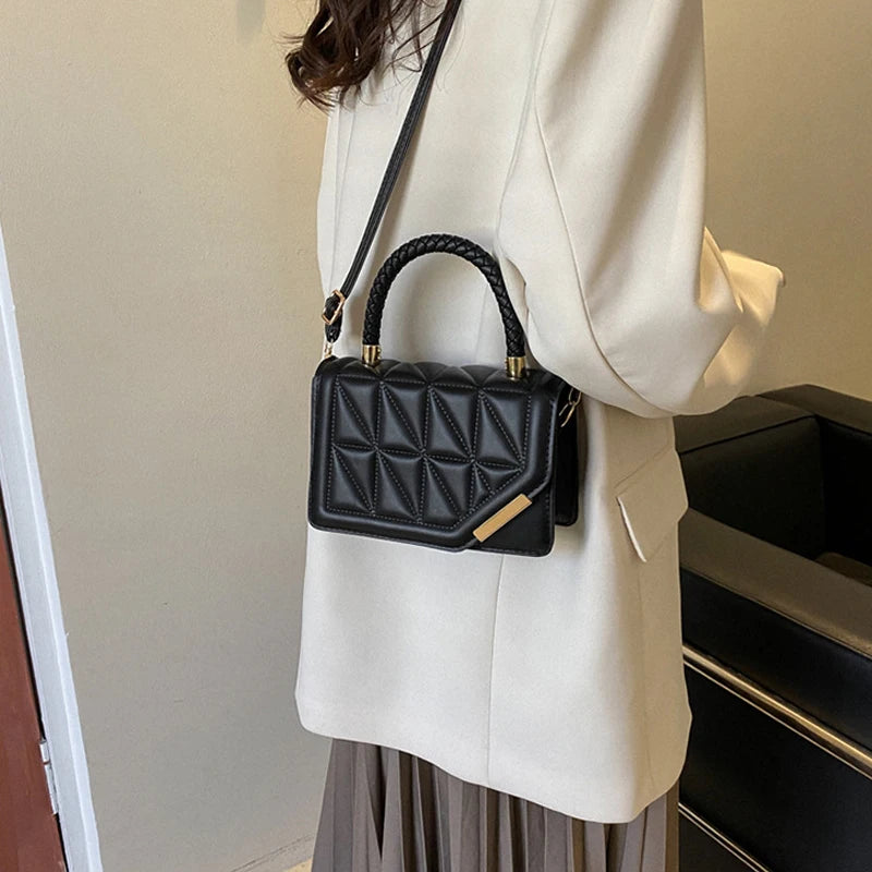 Chic 2024 Plaid PU Leather Shoulder Bag - Trendy Crossbody Handbag for Women