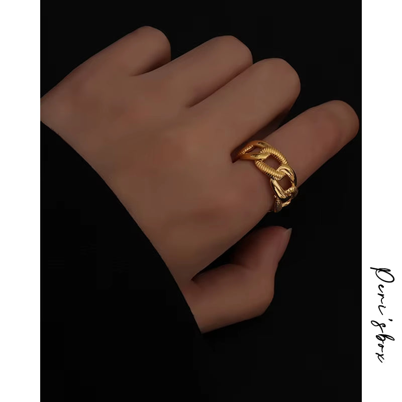 Stylish Gold Textured Curb Link Rings - Minimalist Adjustable Stacking Rings for Women