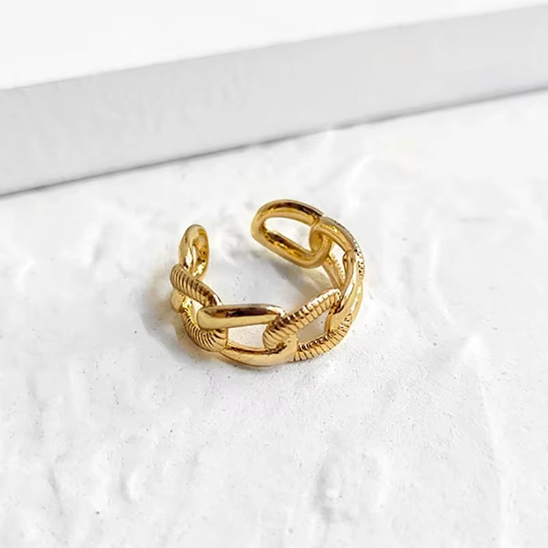 Stylish Gold Textured Curb Link Rings - Minimalist Adjustable Stacking Rings for Women