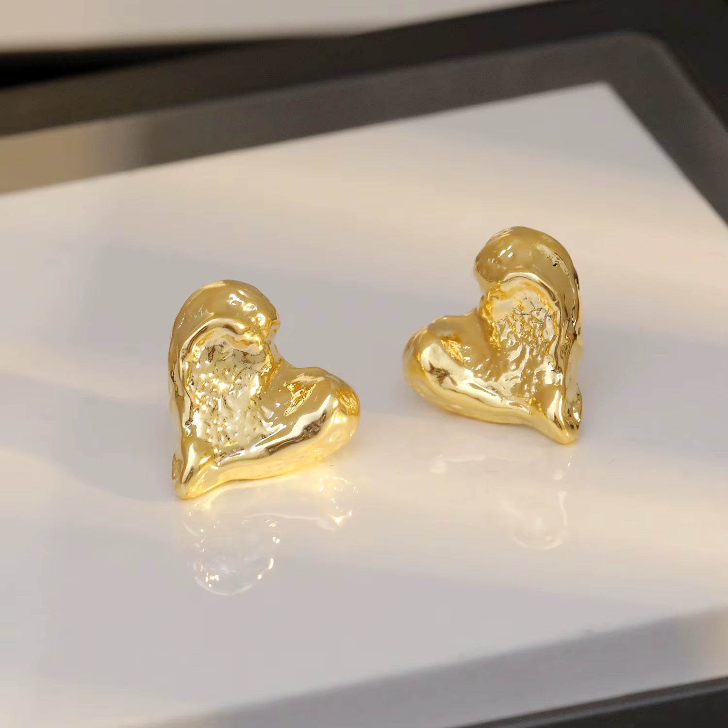 Elegant Gold Heart Shaped Stud Earrings - Minimalist Bridal Jewelry for Women