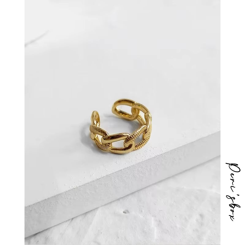 Stylish Gold Textured Curb Link Rings - Minimalist Adjustable Stacking Rings for Women