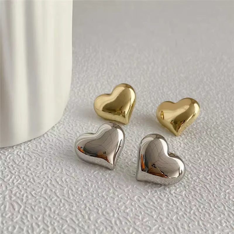 Elegant Gold Heart Shaped Stud Earrings - Minimalist Bridal Jewelry for Women